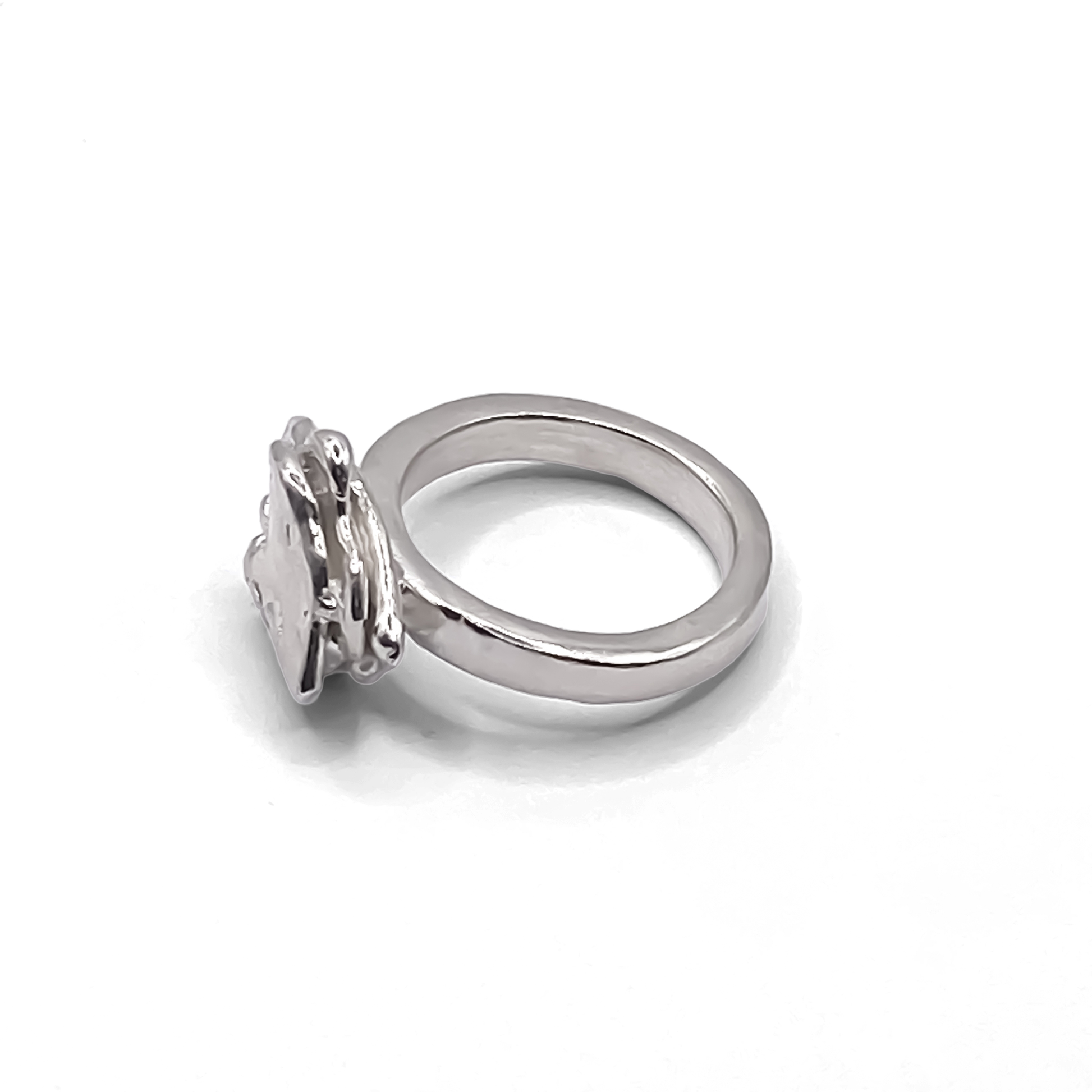 Flower ring with curling metalwork in silver - Flower ring statement handmade, abstract gold or silver, Nature-Inspired, free shipping