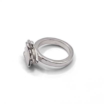 Flower ring with curling metalwork in silver - Flower ring statement handmade, abstract gold or silver, Nature-Inspired, free shipping