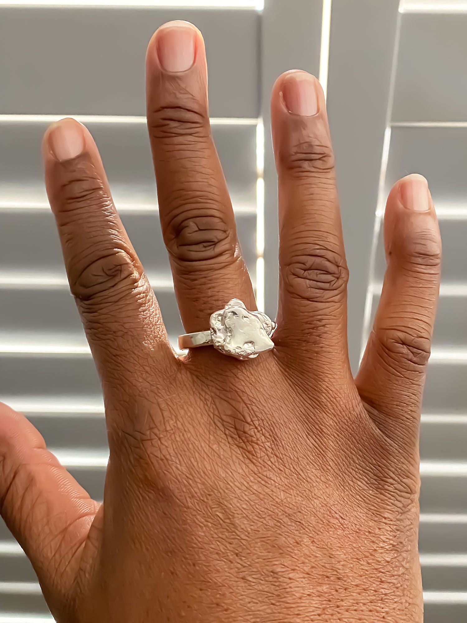 Worn Flower ring on a light-toned hand - Flower ring statement handmade, abstract gold or silver, Nature-Inspired, free shipping