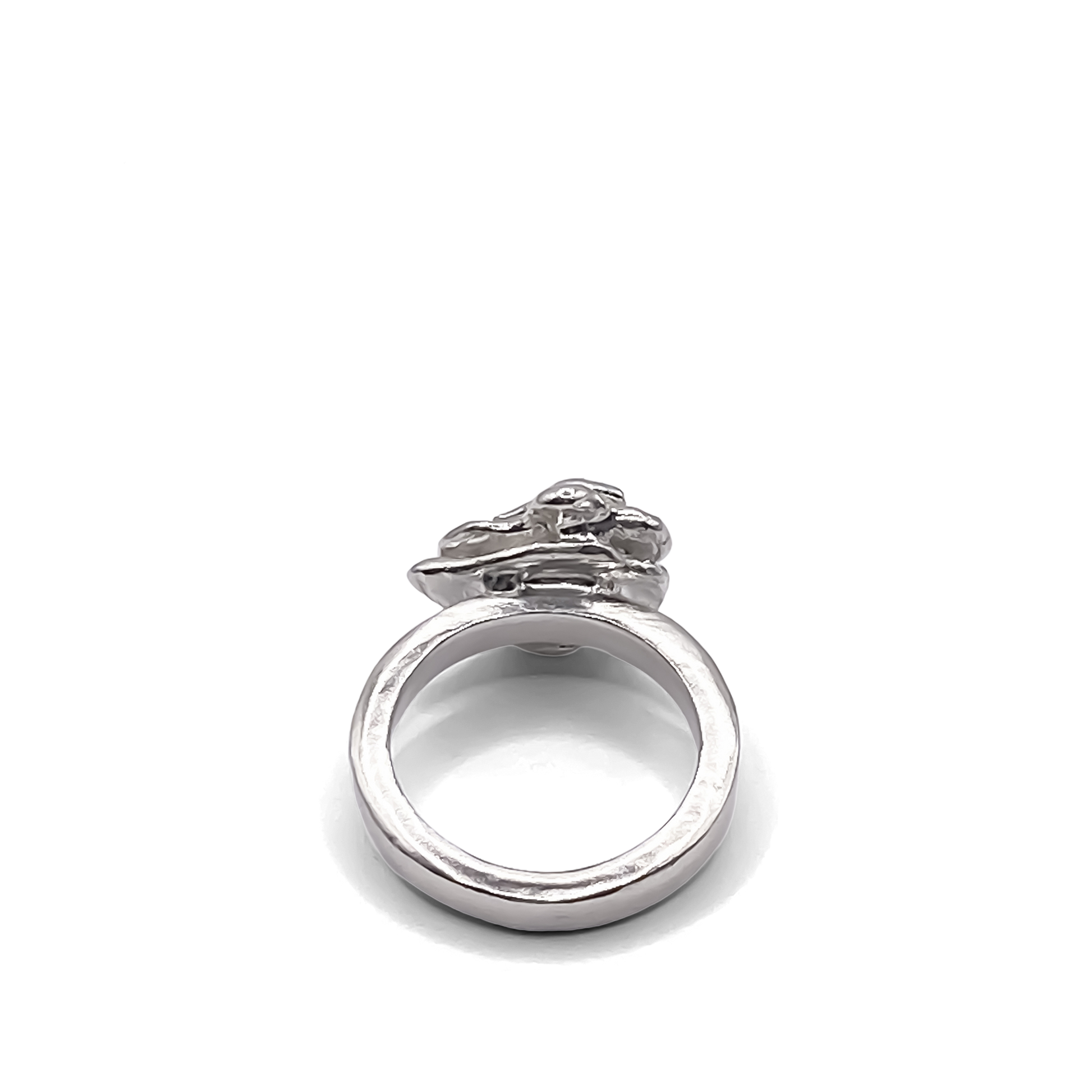 Side profile of Flower ring showing curling detail - Flower ring statement handmade, abstract gold or silver, Nature-Inspired, free shipping