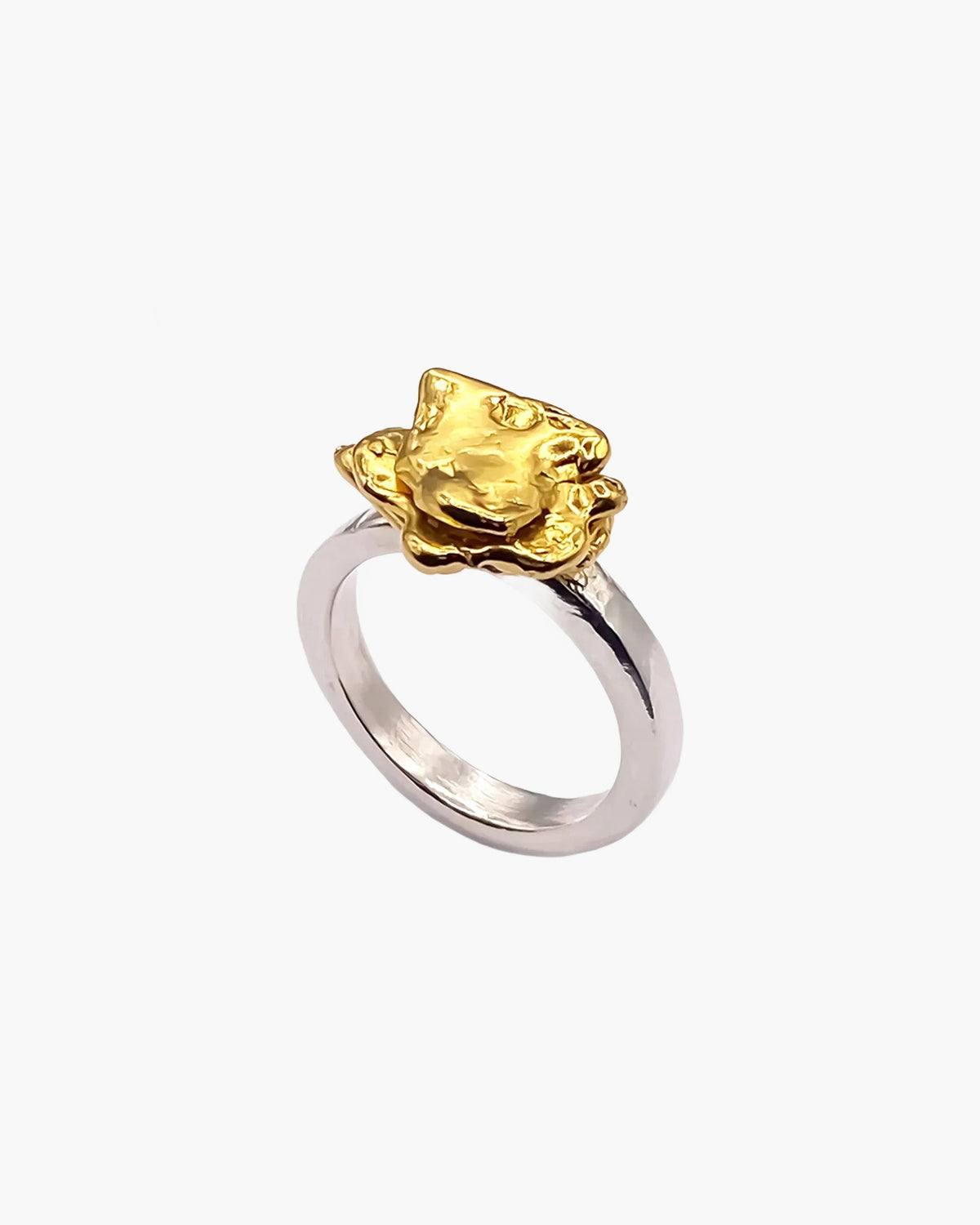Flower Ring with a gold vermeil flower on a sterling silver band