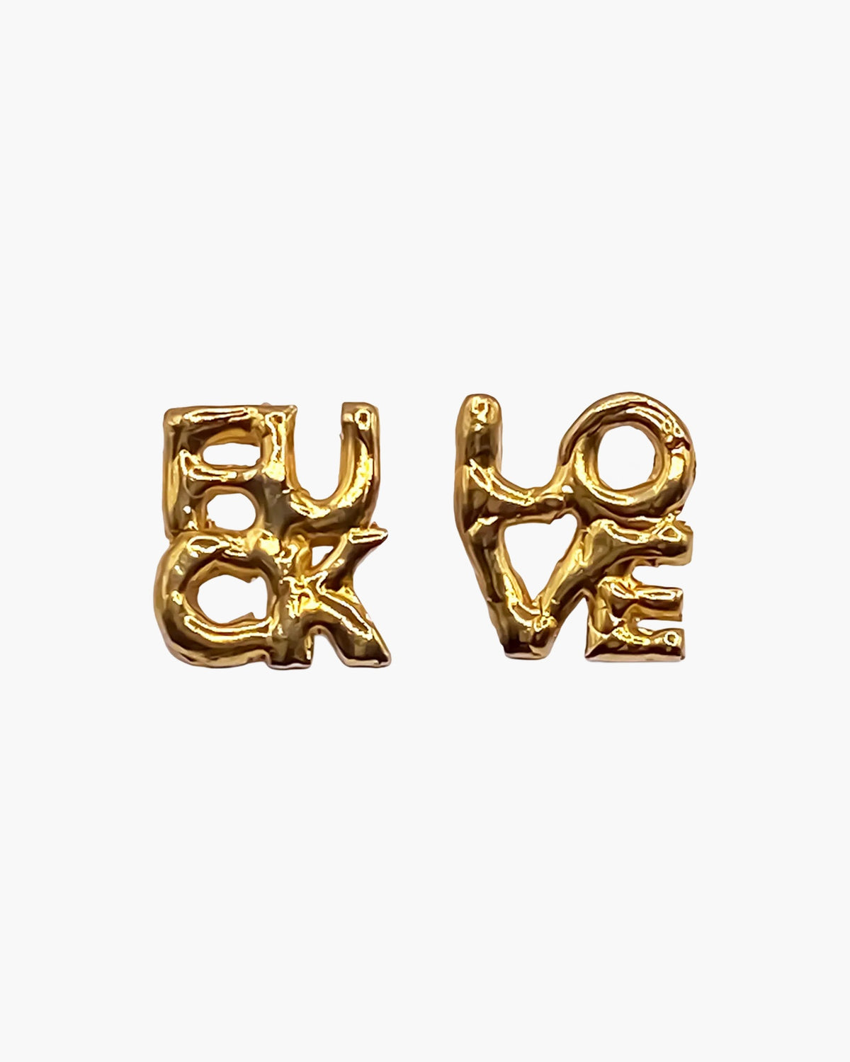 Gold vermeil Fuck + Love Earrings, mismatched pair