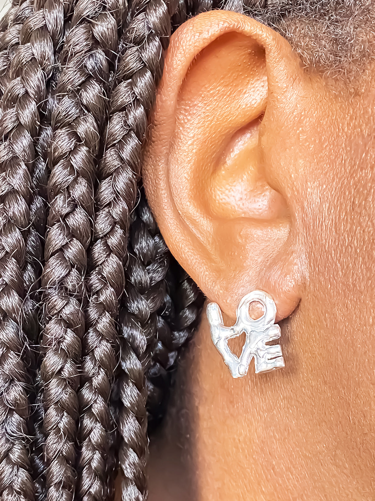 LOVE FUCK earrings worn mismatched bold statement gold or silver free shipping