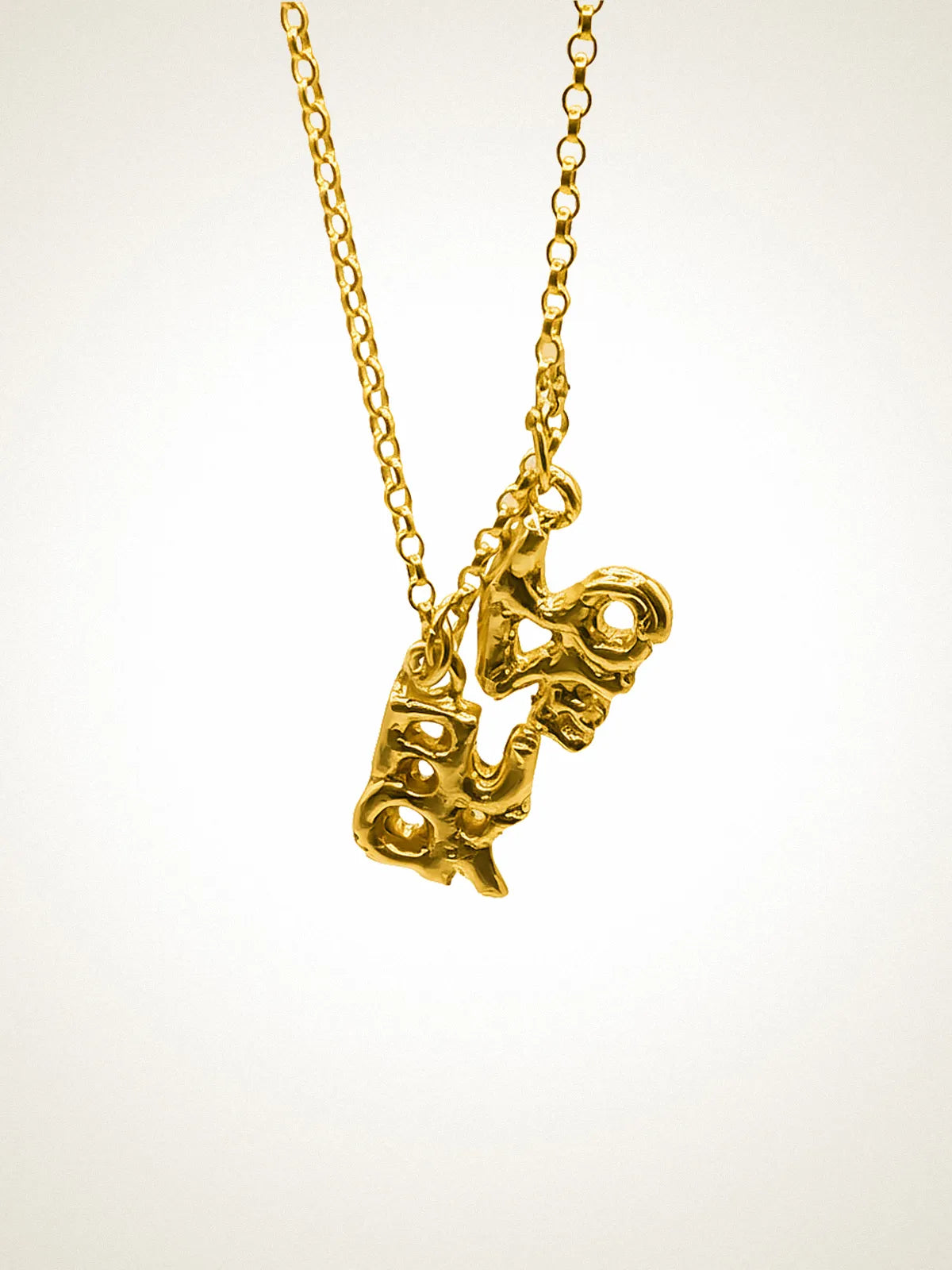 Artisan Fuck/Love Necklace in premium Sterling silver, refined finish, angle view