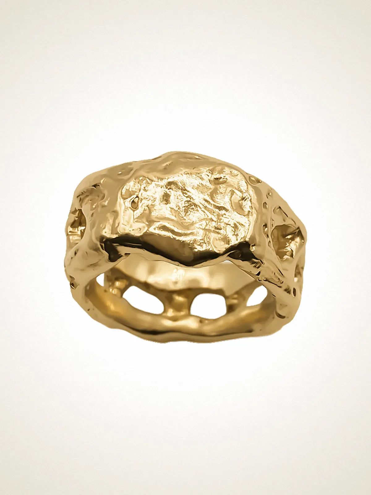 Eclipse Cutout Ring luxury artisan ring in 18ct Gold Vermeil, stunning finish, styled view