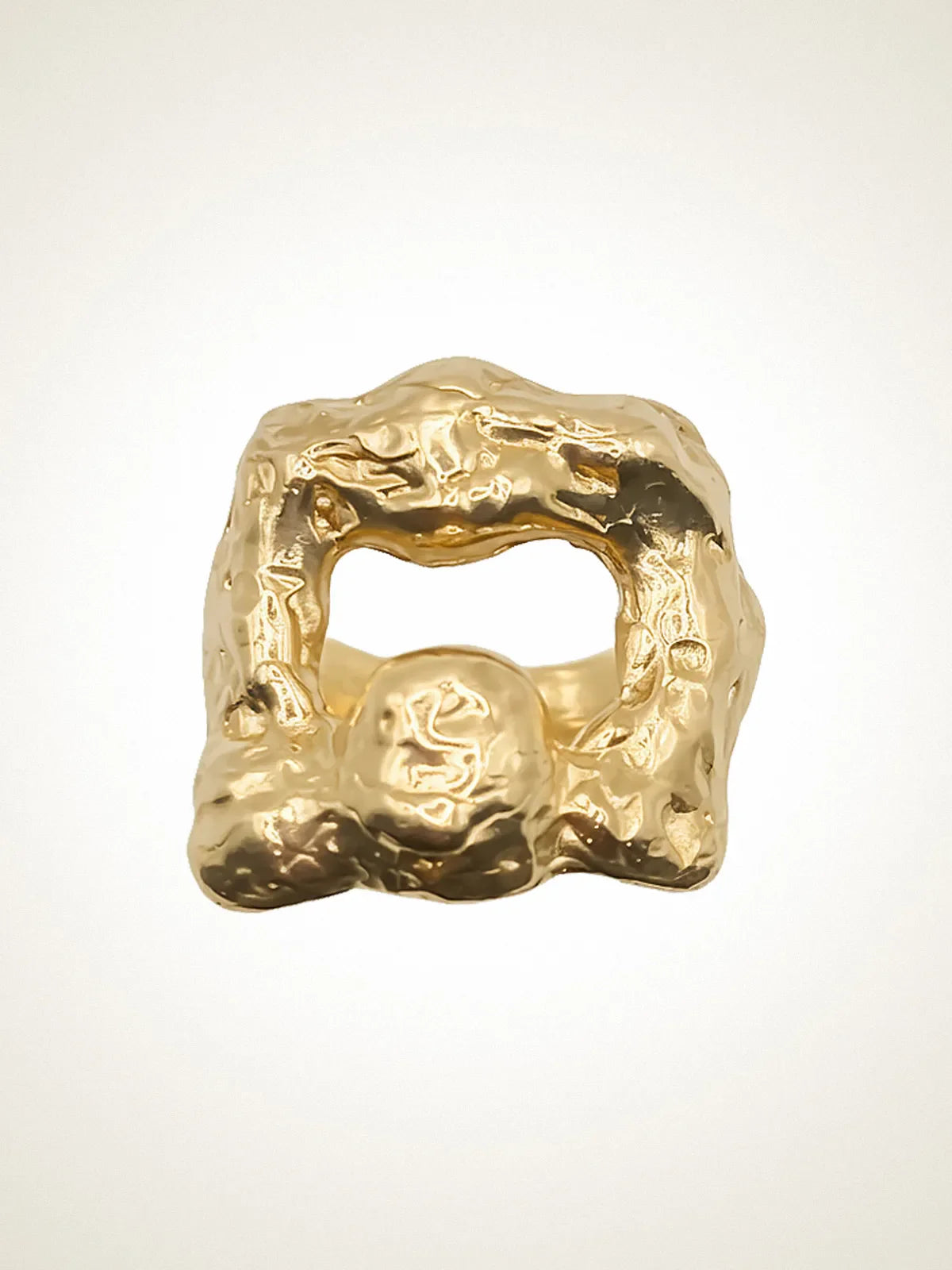 Mask Ring luxury artisan ring in 18ct Gold Vermeil, stunning finish, styled view
