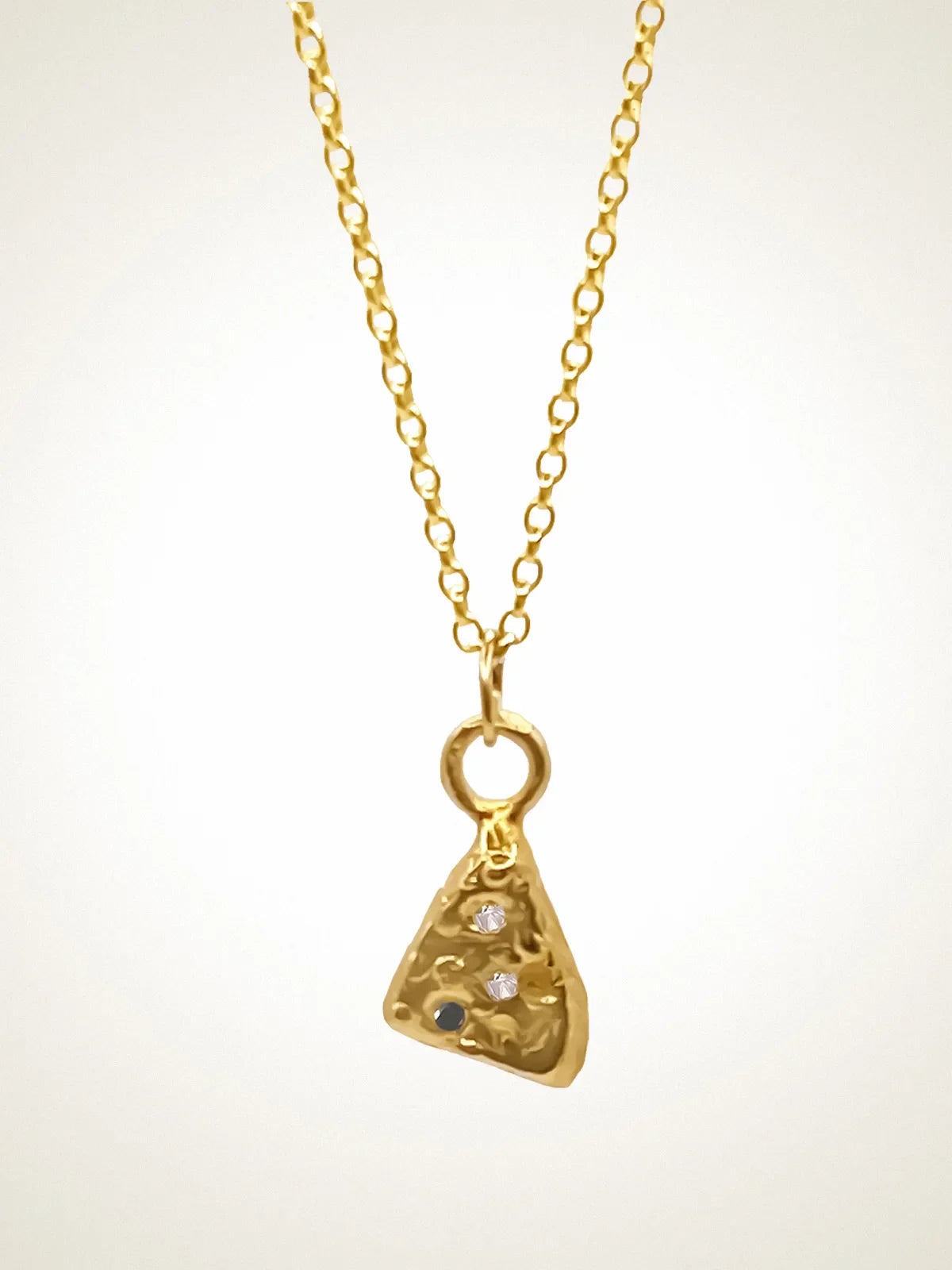 Designer Triad Spark Gem Necklace in premium metal, handmade jewelry, exquisite detail, alternate angle