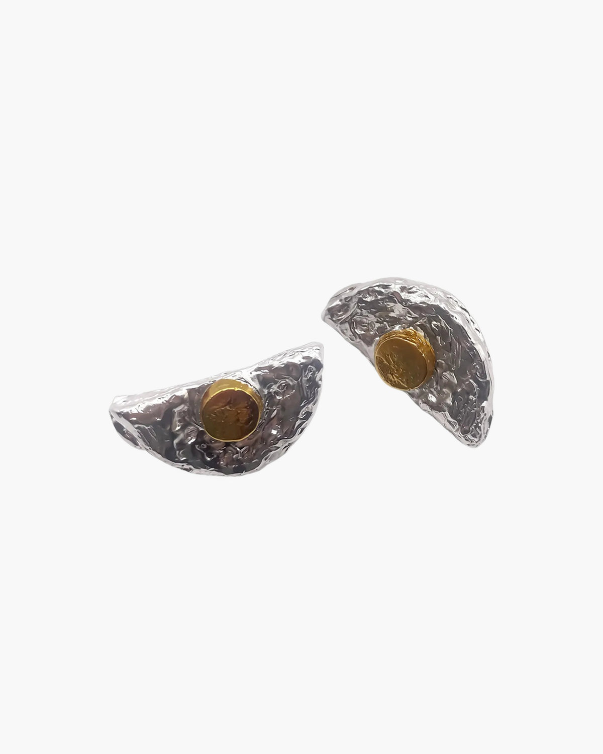 Half Moon Earrings in sterling silver with gold vermeil discs