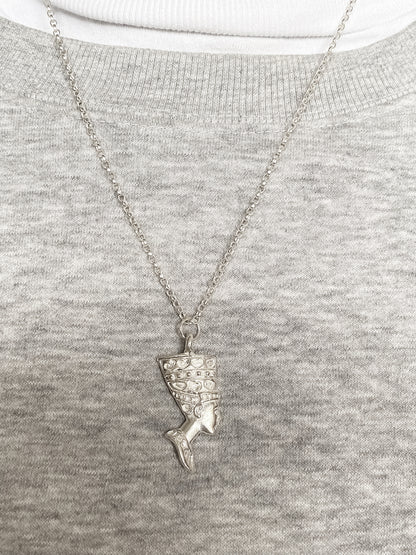 Handcrafted Queen Nefertiti Face Pendant on grey sweat shirt African gold or silver free shipping