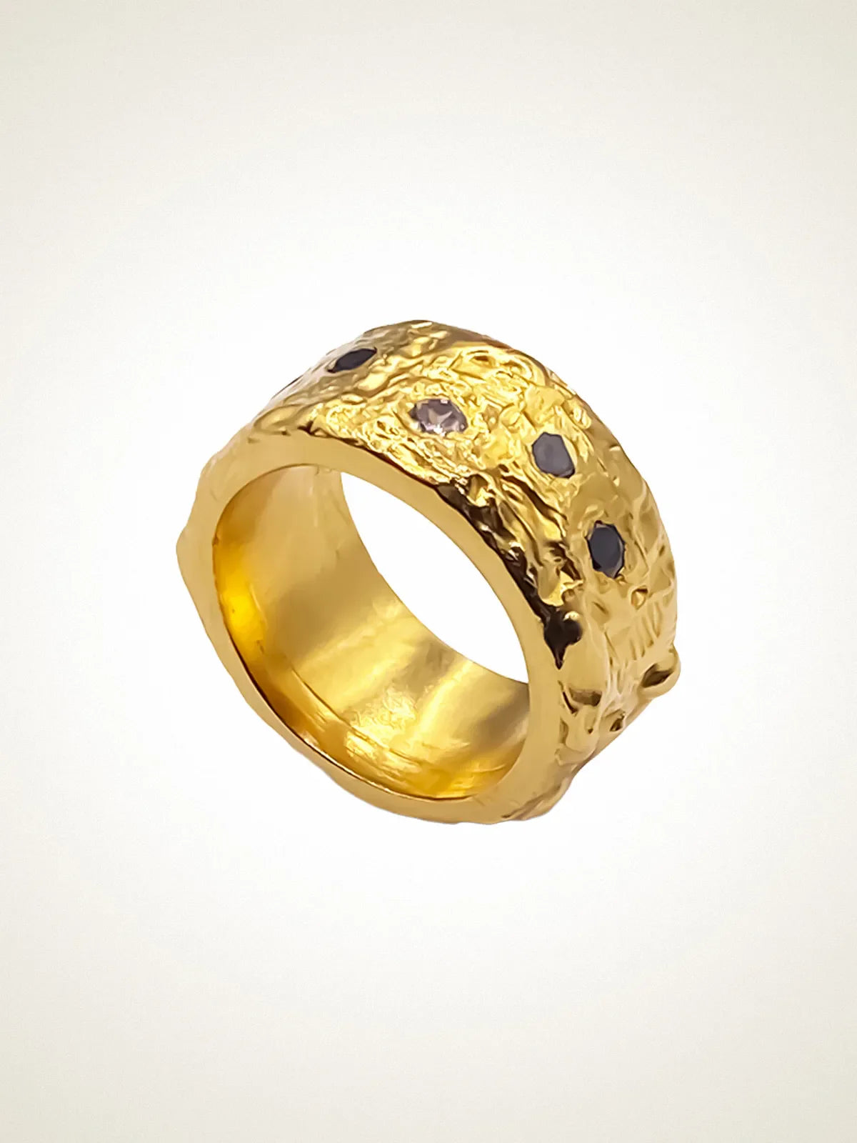 Stone Set Gem Band artisan crafted ring in 18ct Gold Vermeil, timeless style, lifestyle shot