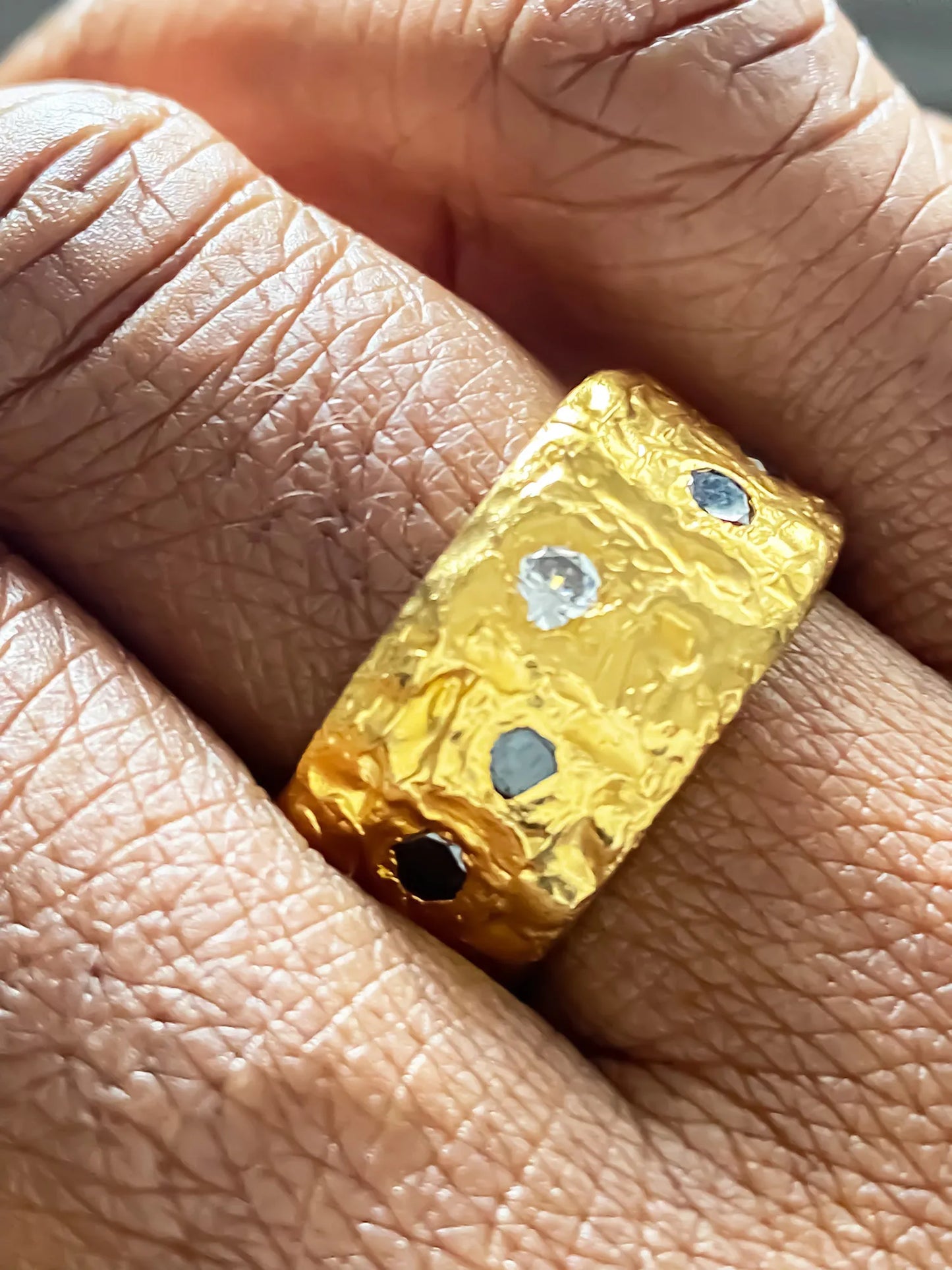 Artisan Stone Set Gem Band in premium 18ct Gold Vermeil, refined finish, angle view