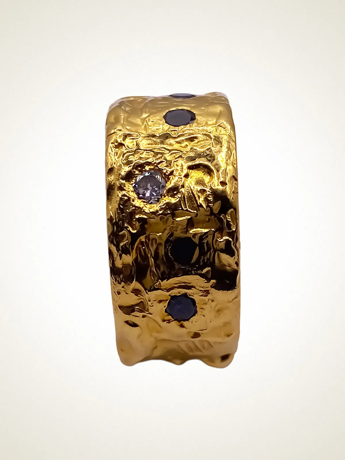 Stone Set Gem Band luxury artisan ring in 18ct Gold Vermeil, stunning finish, styled view