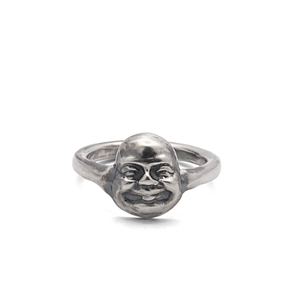 Moca Jewellery Happy Buddha Face Ring in Silver with Free Shipping for Spiritual Gifts