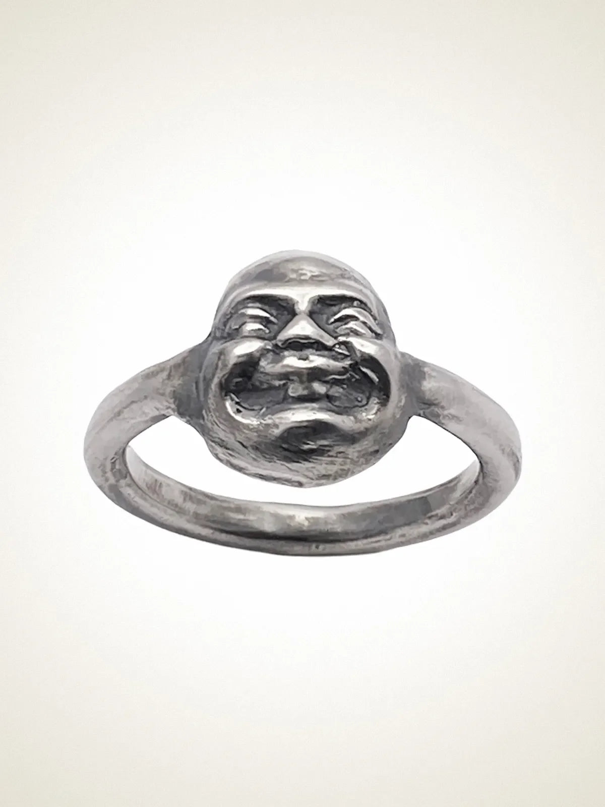 Premium Buddha Finger Ring handmade in Patina, peaceful pendant, worn view