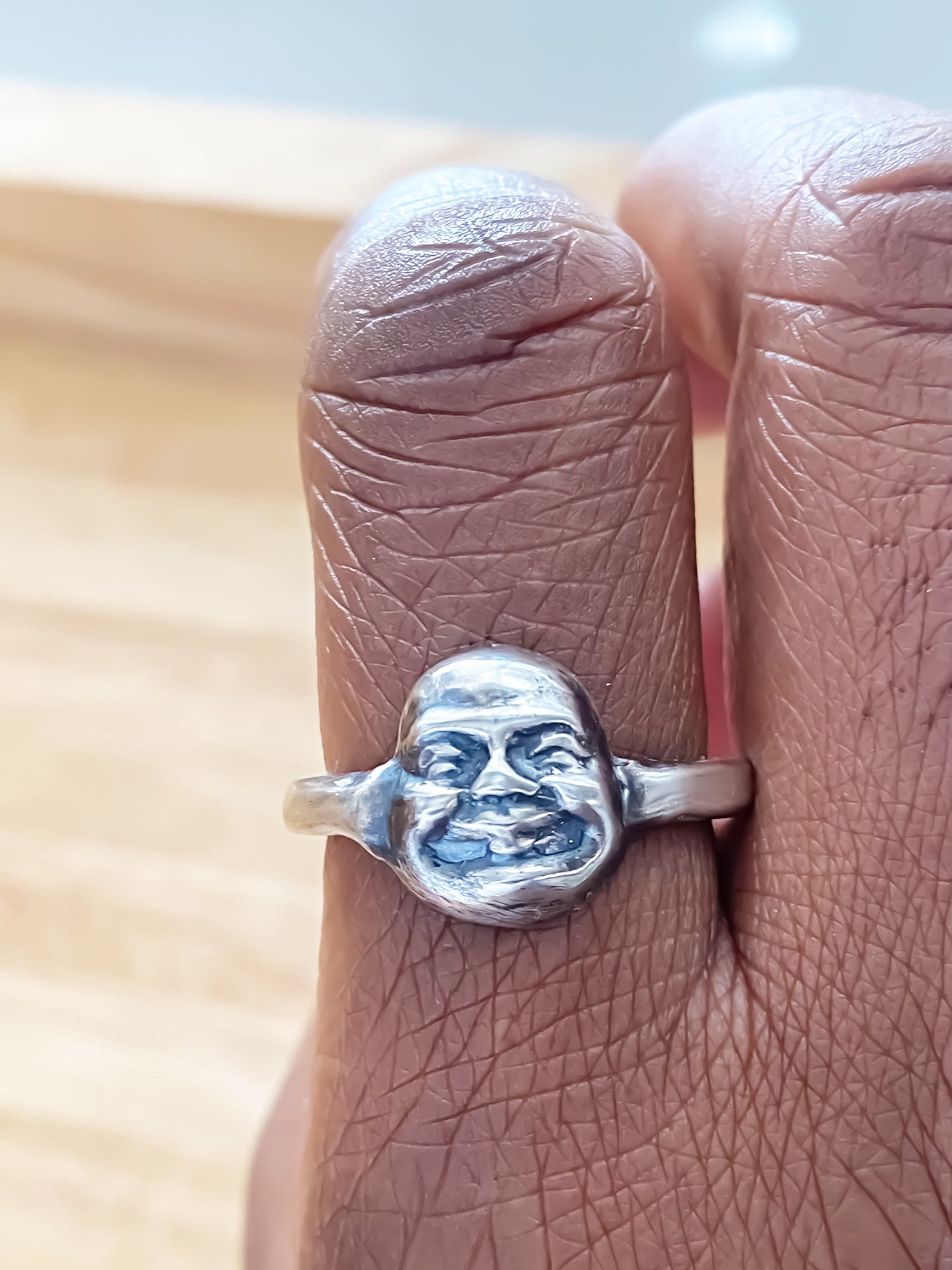 Moca Jewellery Happy Buddha Face Ring in Gold and Silver with Free Shipping for Spiritual Wearers
