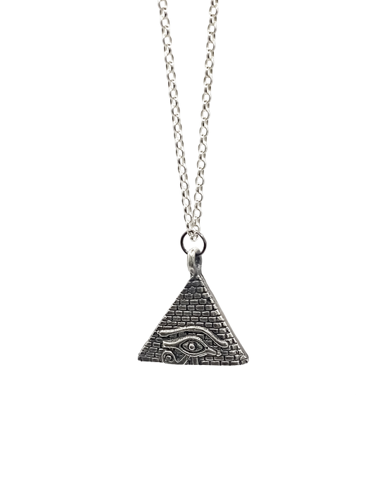 Horus Eye Pyramid Pendant oxidised ancient Egyptian African gold or silver free shipping