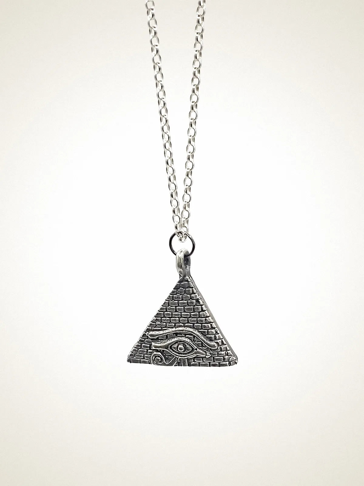 Handmade Horus Eye Pyramid Necklace luxury jewelry, premium metal, luxurious look, front view