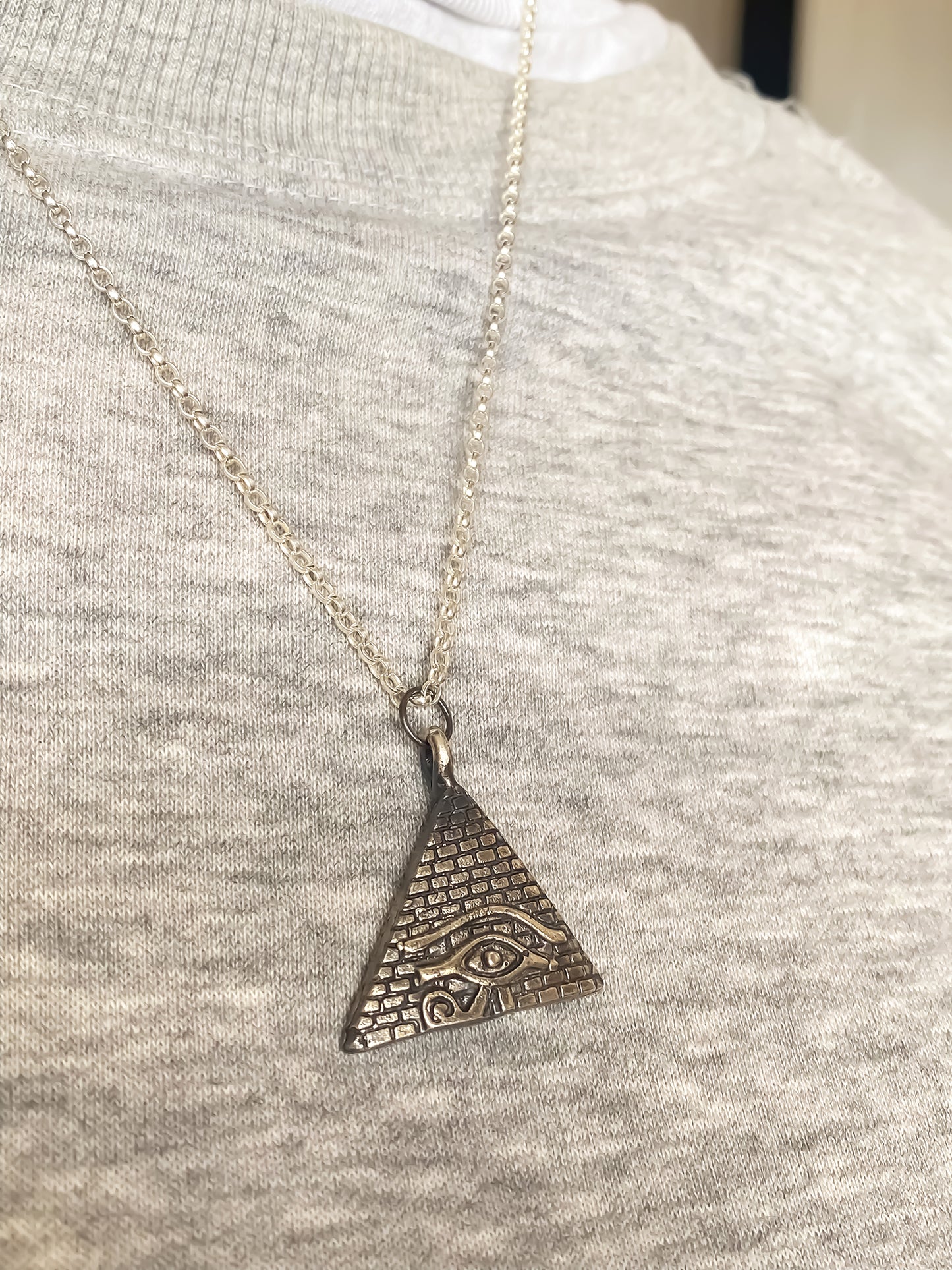 Horus Eye Pyramid Pendant handmade in oxidised African silver or gold with free UK shipping