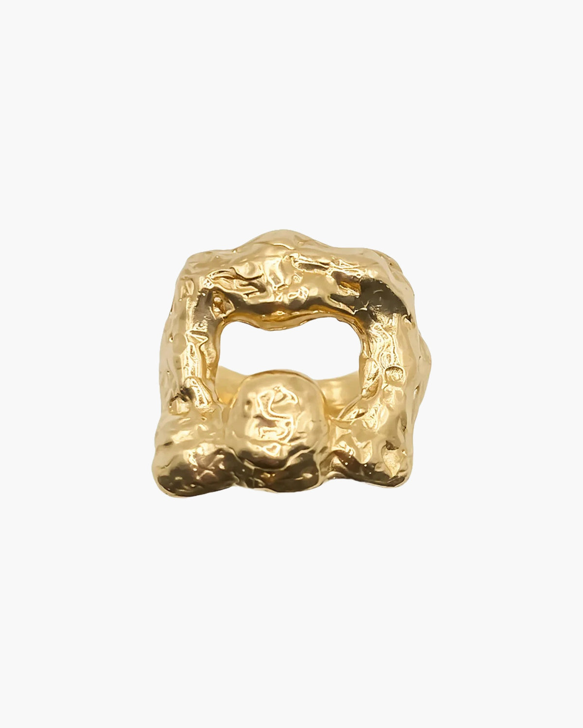 Mask Ring luxury artisan ring in 18ct Gold Vermeil, stunning finish, styled view