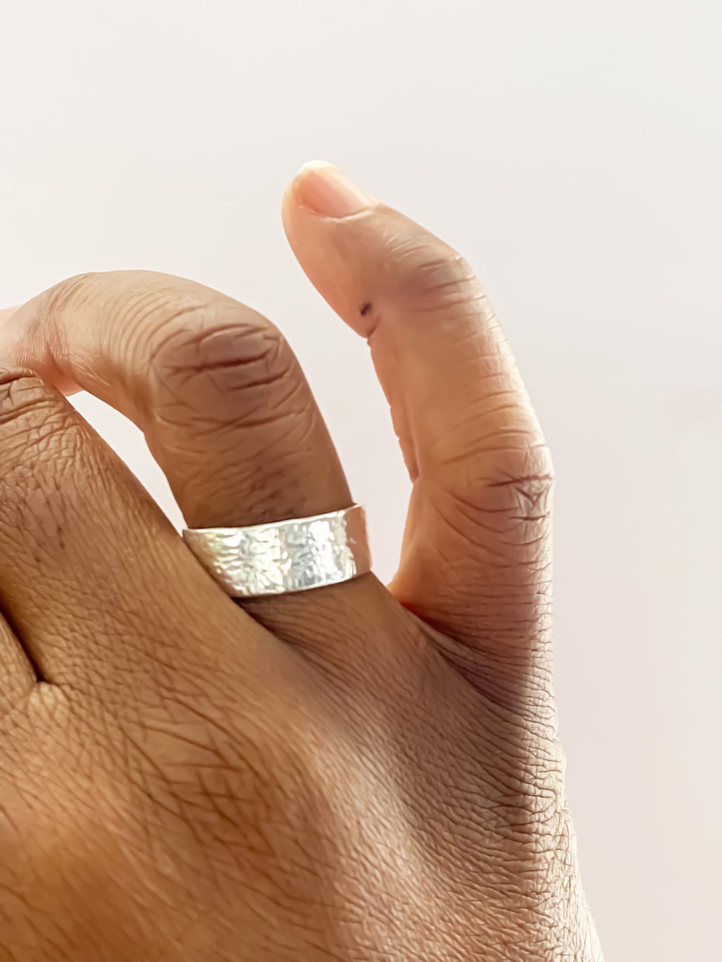 May's Ring with hammered texture in gold or silver, understated and minimal style, includes free shipping