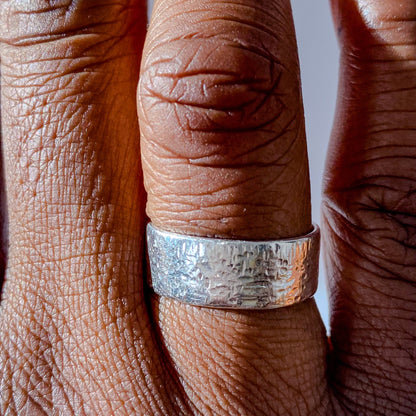 May's Ring in silver or gold with a hammered texture for an understated, minimal look, featuring free shipping