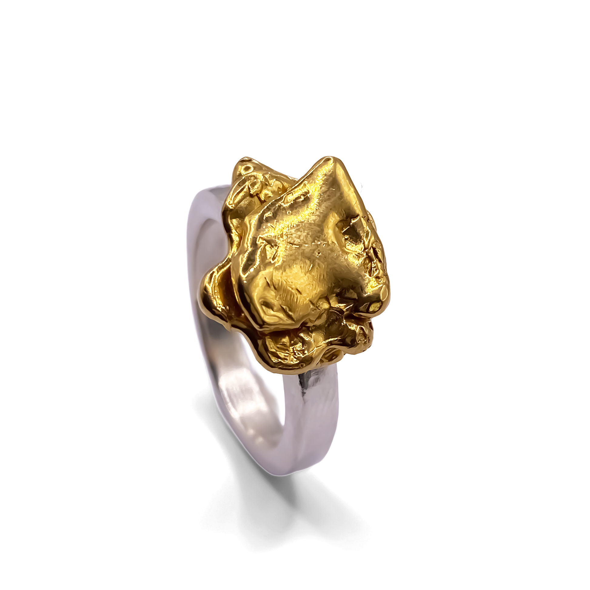 MOCA Jewellery handcrafted gold flower ring, abstract and artistic with sculpted finish and free UK delivery
