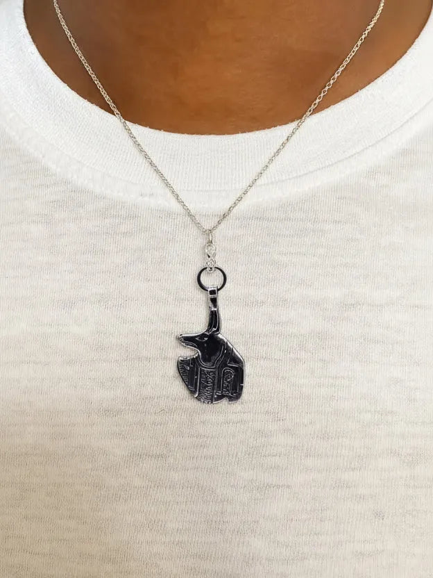 Anubis - the jackal-headed god designer necklace in premium metal, premium quality, side view