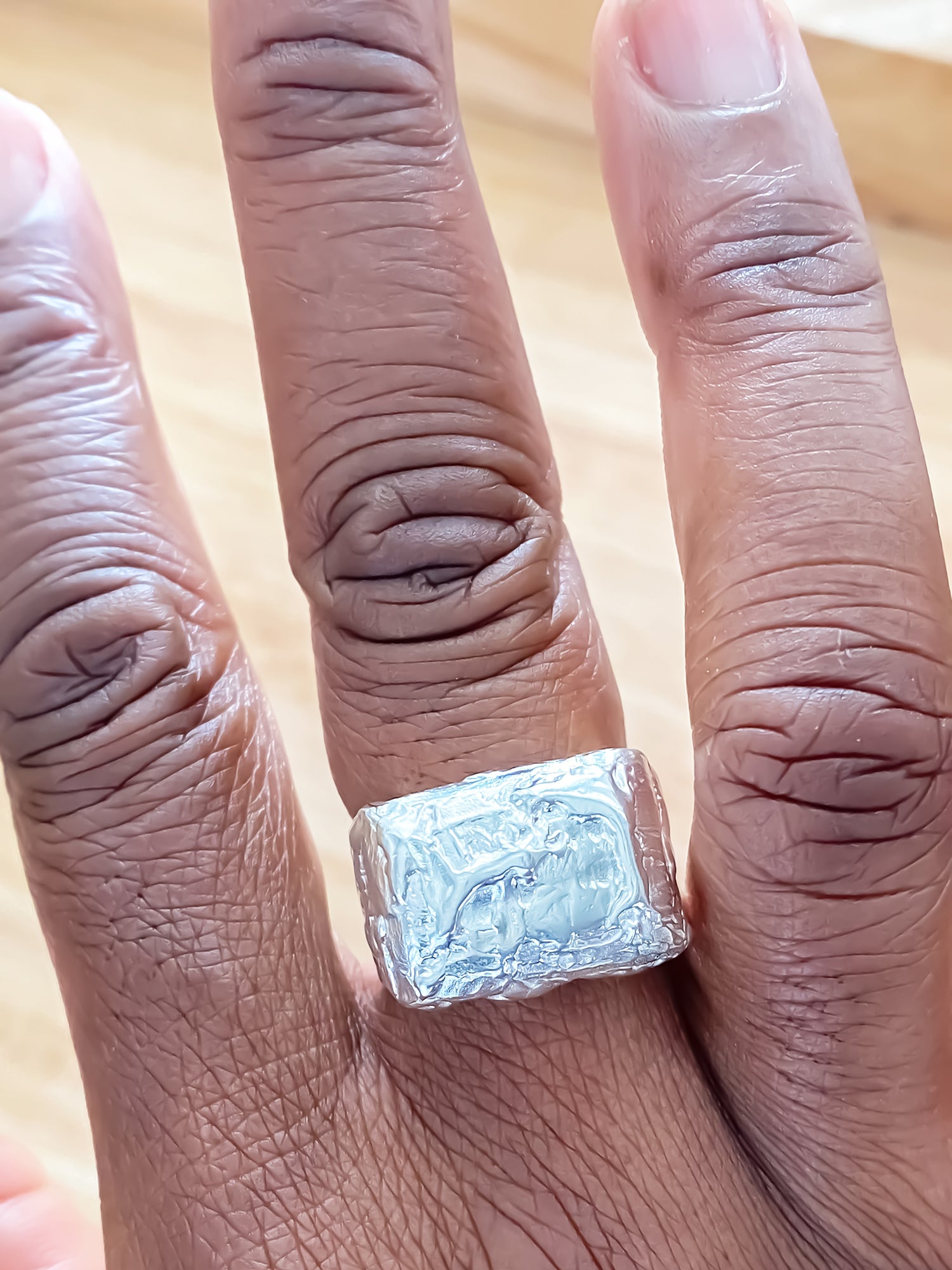 Moca Jewellery Molten Bubble Ring silver or gold free shipping unique texture worn on finger
