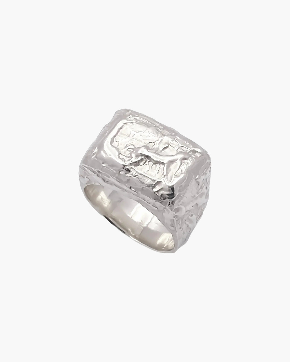Molten Bubble Ring in sterling silver, a heavy textured signet