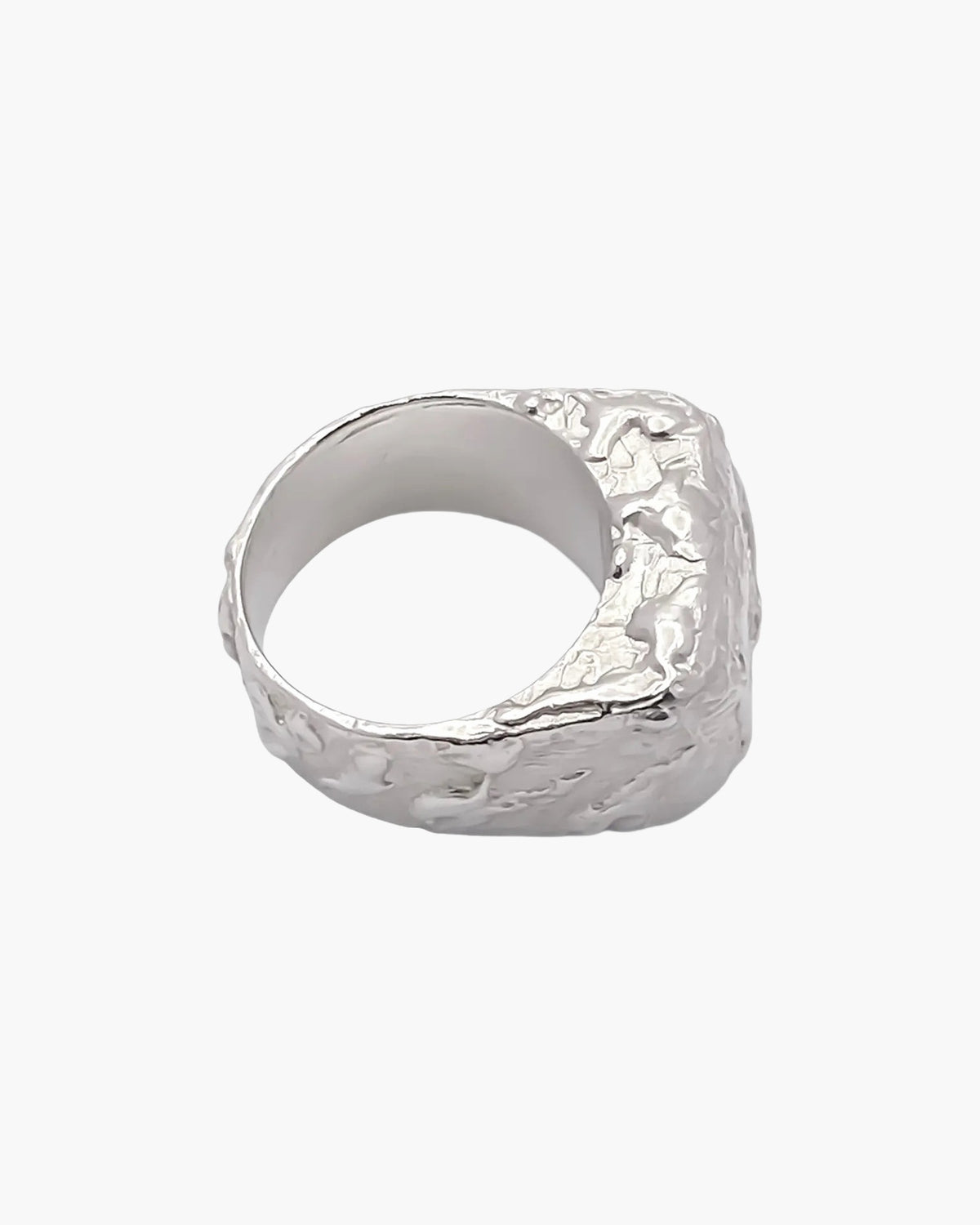 Sterling silver Molten Bubble Ring from a low angle