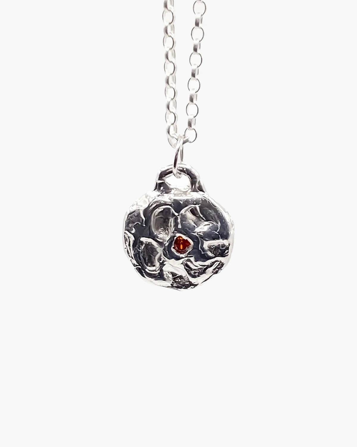 Premium Moon Gem Pendant handmade in Sterling silver, classic design, worn view