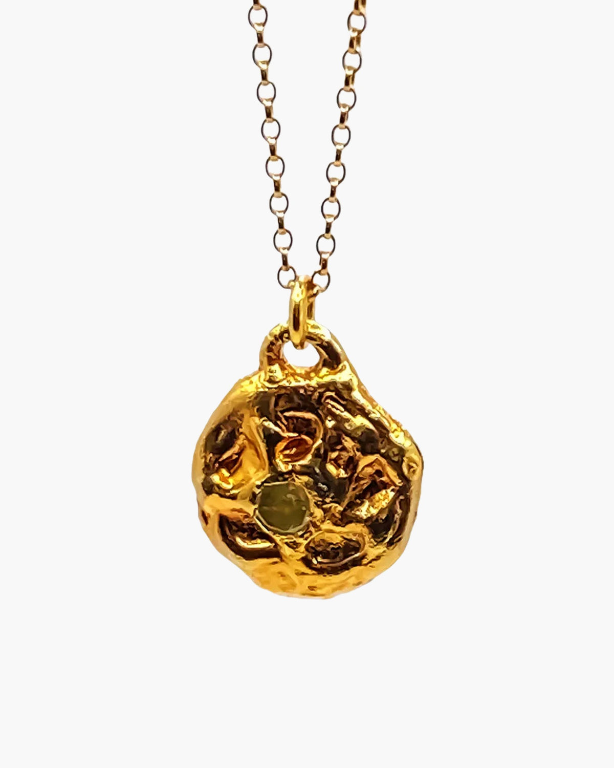Moon Gem Pendant luxury artisan necklace in 18ct Gold Vermeil, stunning finish, styled view
