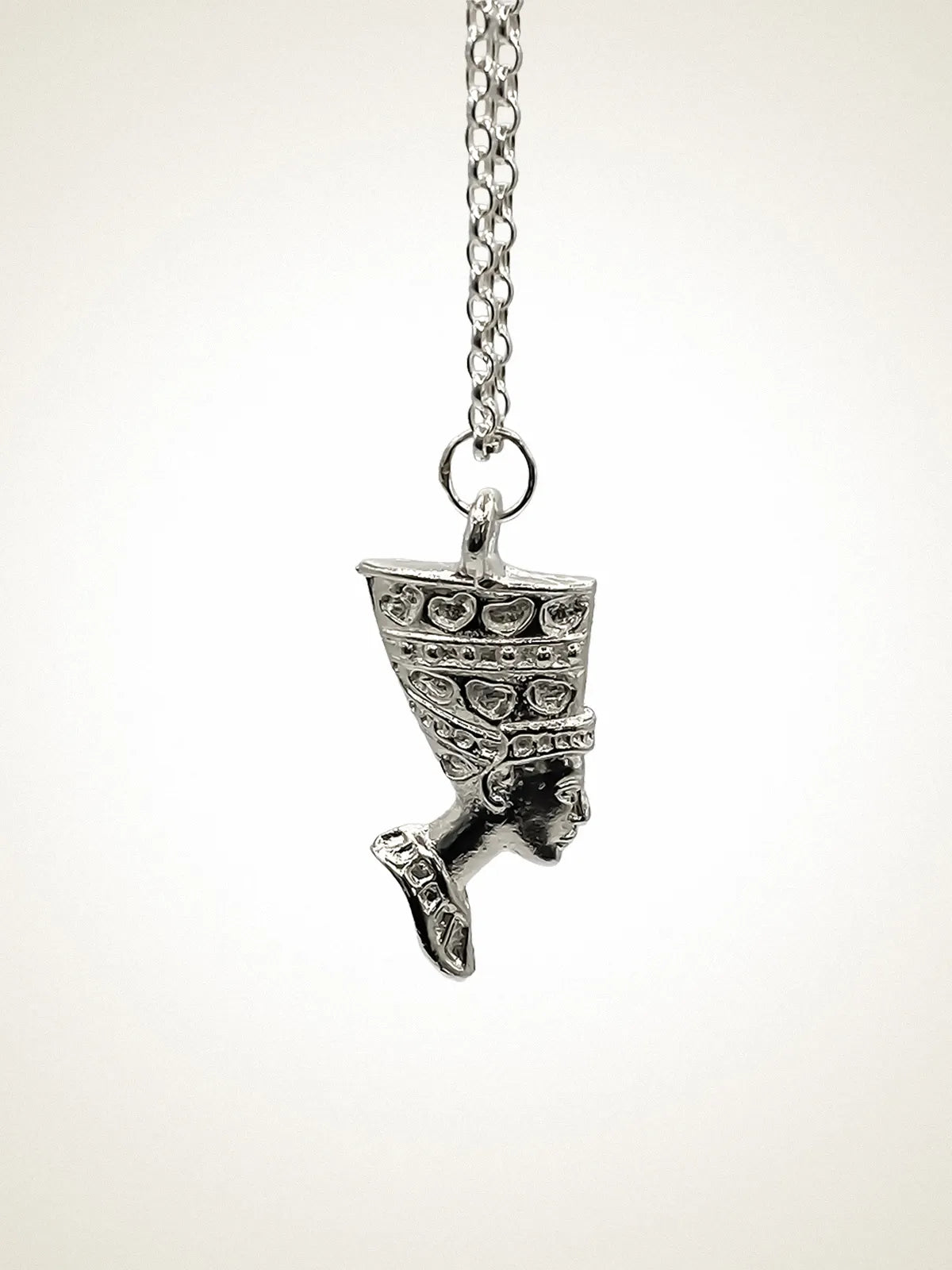 Premium Nefertiti Necklace handmade in Sterling silver, classic design, worn view