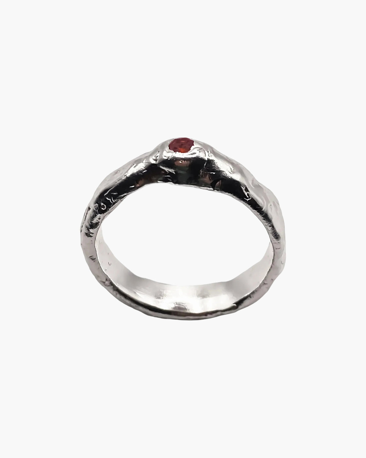 Sterling silver Obi Ring with a red stone