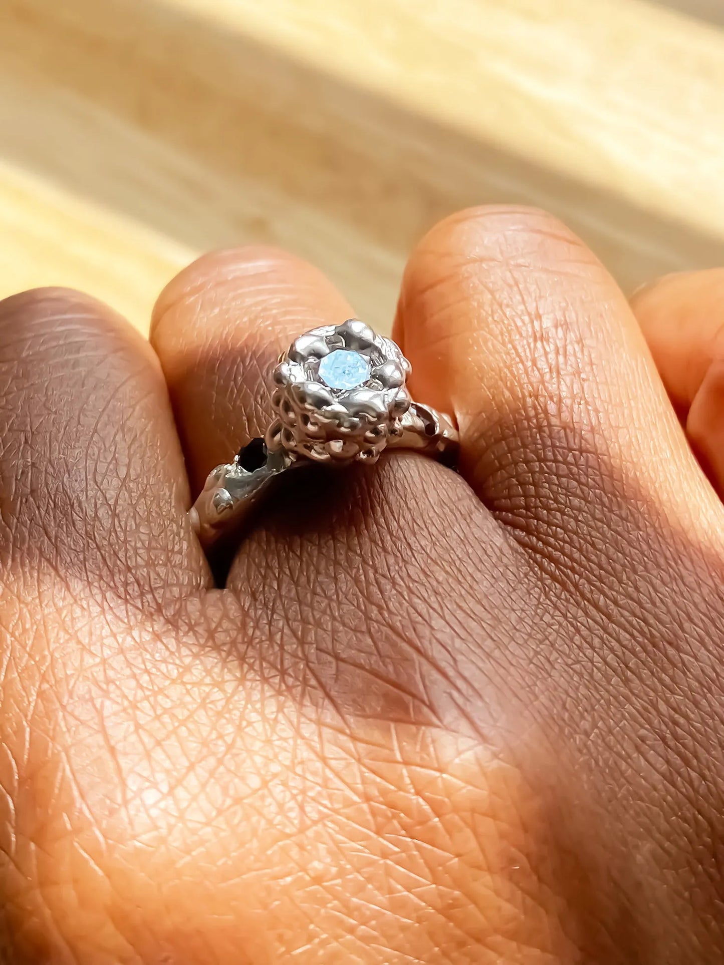 Handmade Orbit Gem Ring luxury jewelry, 18ct Gold Vermeil, luxurious look, front view