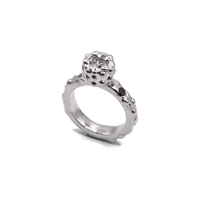 Orbit Ring angled highlight view showing contours - abstract, bold white and black gemstones gold or silver free shipping