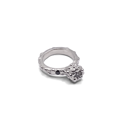 Detail view of dotted Orbit Ring band with gemstone texture - abstract, bold white and black gemstones gold or silver free shipping