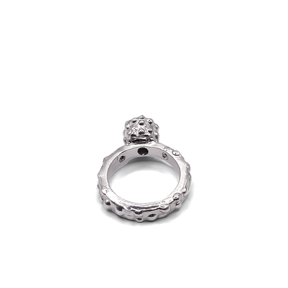 Side sculptural view of Orbit Ring showing dot band - abstract, bold white and black gemstones gold or silver free shipping