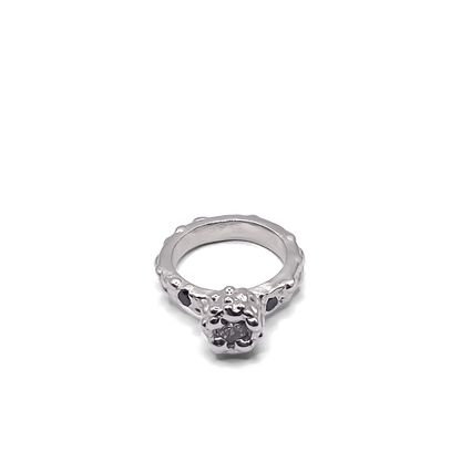 Orbit Ring dotted band in silver frontal studio view - abstract, bold white and black gemstones gold or silver free shipping