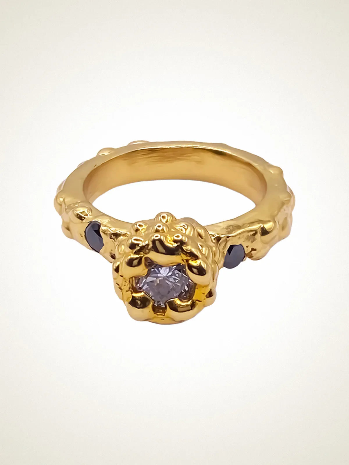 Orbit Gem Ring luxury artisan ring in 18ct Gold Vermeil, stunning finish, styled view