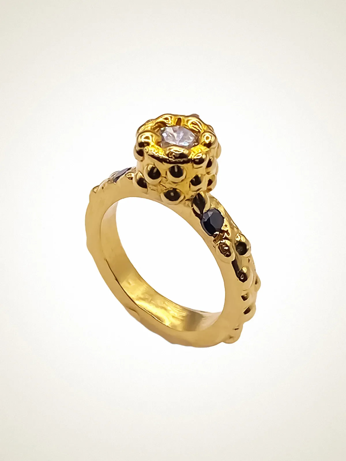 Designer Orbit Gem Ring in Sterling silver, handmade jewelry, exquisite detail, alternate angle