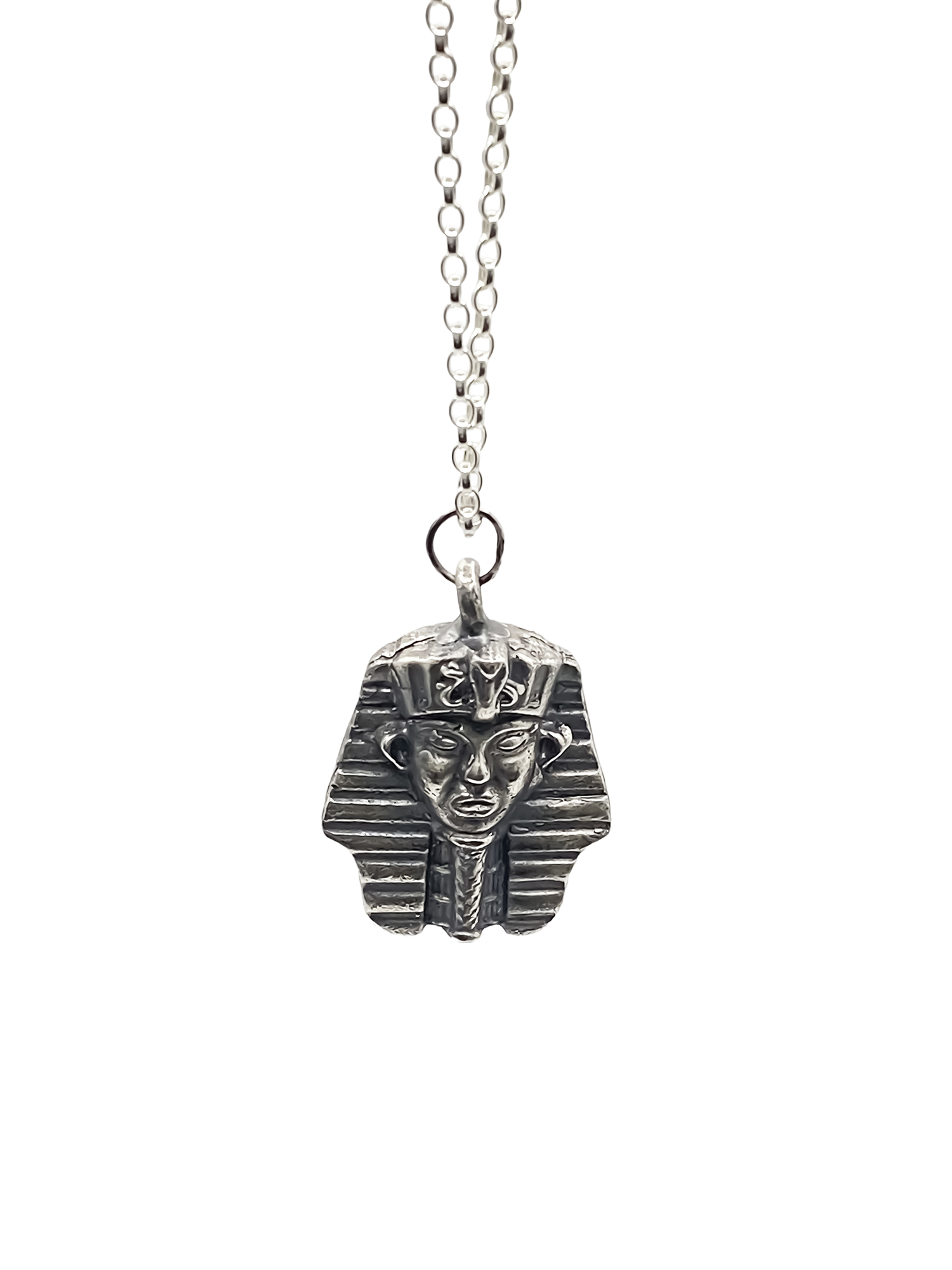 Close-up of Pharaoh Pendant showing cast detailing - oxidised Egyptian African gold or silver free shipping