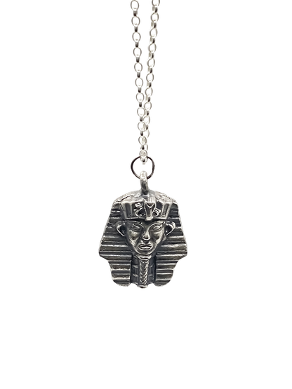 Close-up of Pharaoh Pendant showing cast detailing - oxidised Egyptian African gold or silver free shipping