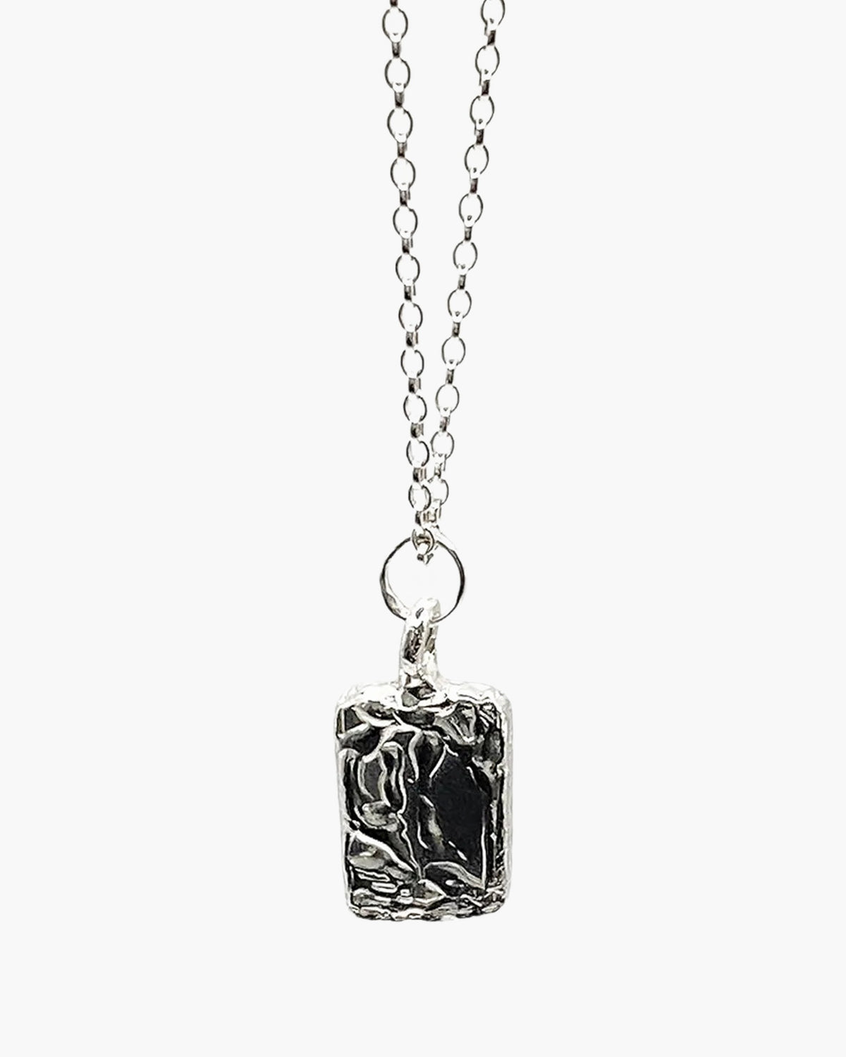 Handcrafted Rectangular Sculpted Necklace in Sterling silver, artisan jewelry, elegant design