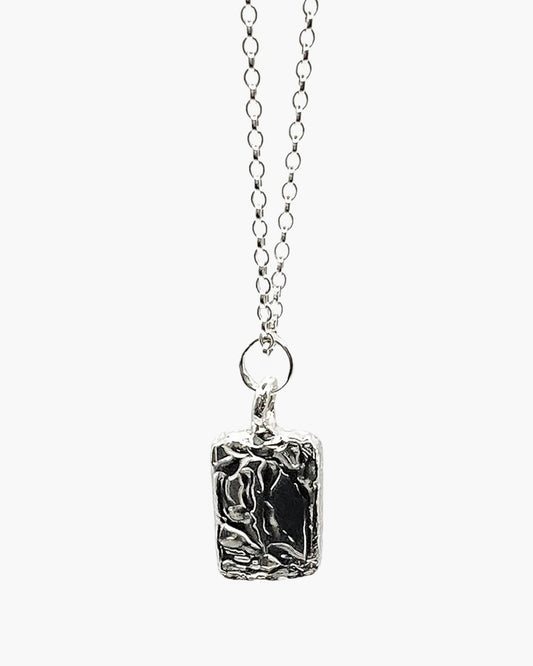 Handcrafted Rectangular Sculpted Necklace in Sterling silver, artisan jewelry, elegant design
