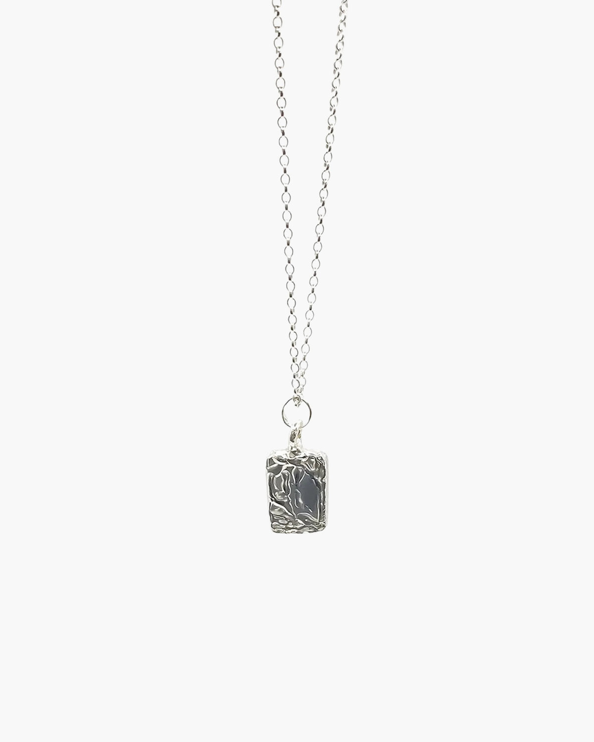 Premium Rectangular Sculpted Necklace handmade in Sterling silver, classic design, worn view
