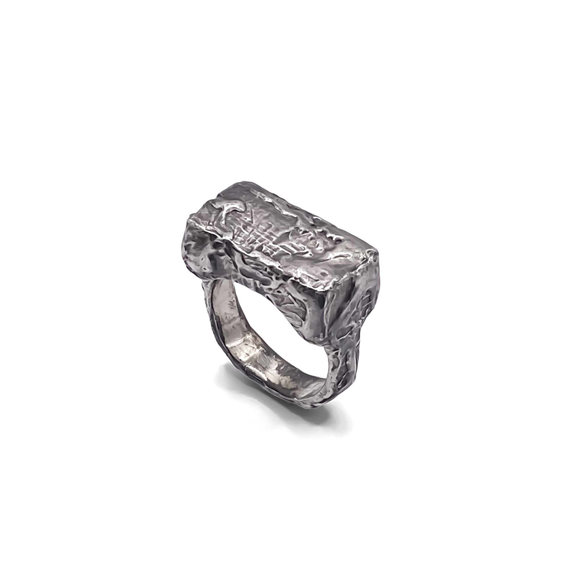 Rippled Signet Ring in oxidised textured silver with unique design and free shipping available