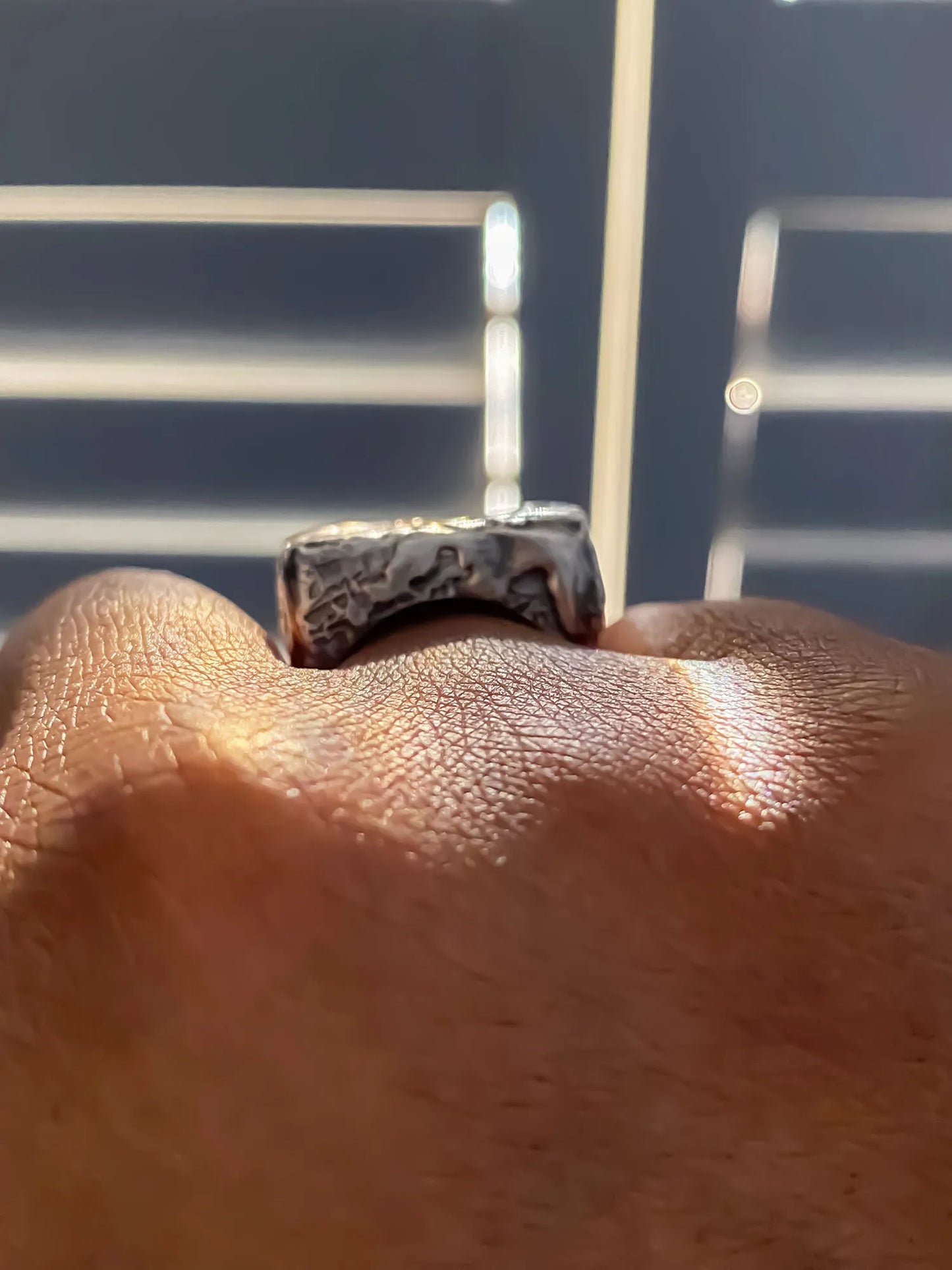 Rippled Signet Ring artisan designer ring in Patina, bold design, different perspective