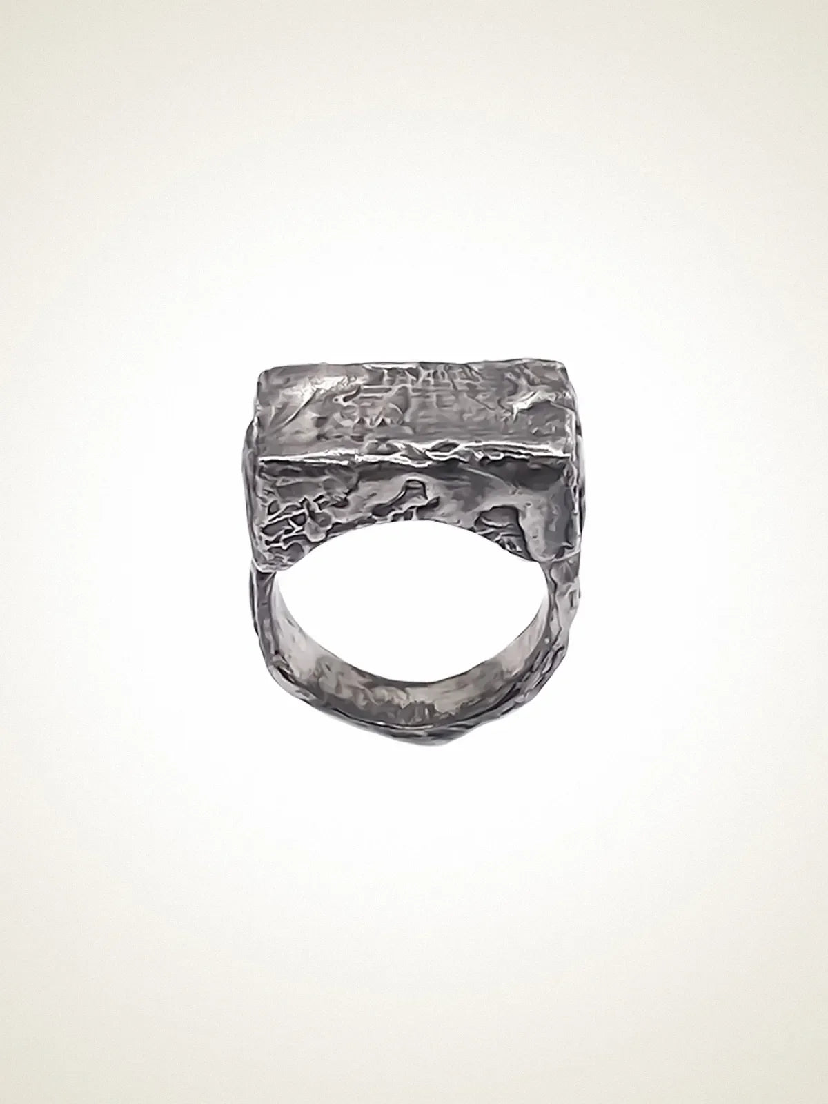 Artisan Rippled Signet Ring in premium Patina, minimal design, angle view
