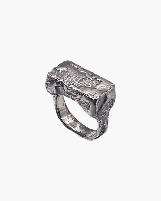 Rippled Signet Ring in oxidised silver patina, a heavy textured signet